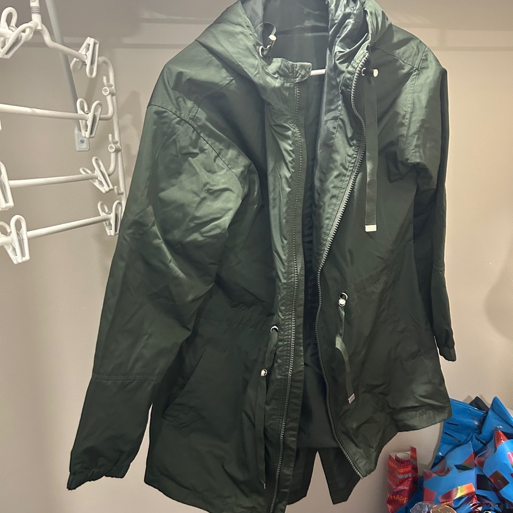 Time and Tru Dark Green rain Jacket